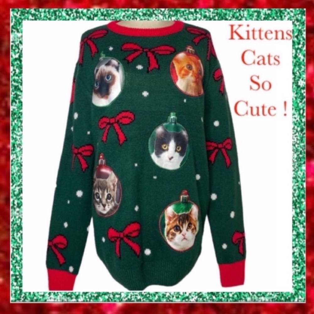 Vintage Christmas Sweater Not So Ugly Retro Christmas Sweater Cats Kitten Size L
